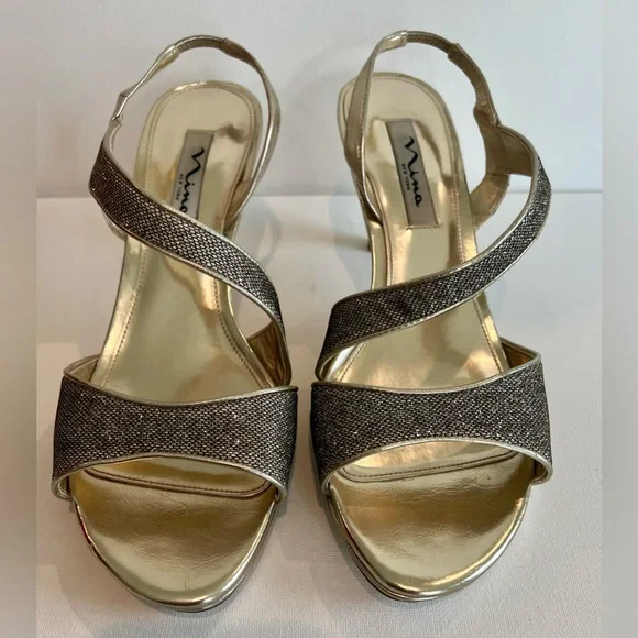Nina Women’s Leather Slingback Gold Silver Heels Size 9.5 - Picture 1 of 10